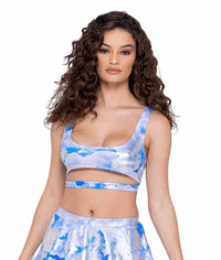 R-6302 - Cloud Print Crop Top with Strap Tops Roma   