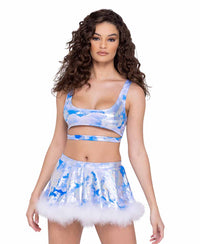 Roma R-6303 - Cloud Print Skirt with Marabou Trim Set View