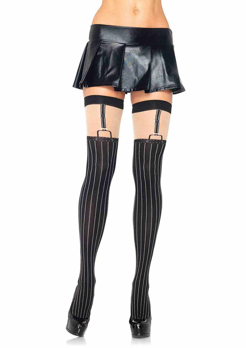 LA6321 - Pinstriped Suspender Thigh Highs Stockings Leg Avenue   