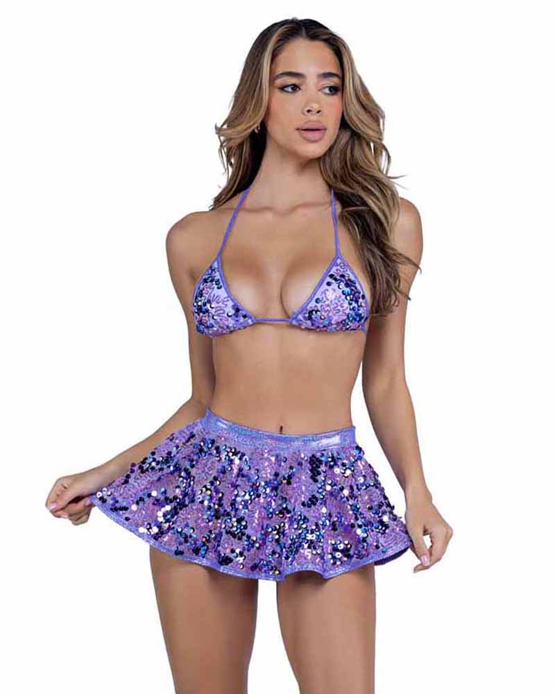 R-6414 Lavender Sequin Flare Skirt