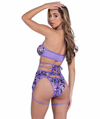 R-6417 Lavender Sequin Garter belt with attached Leg Straps  Roma   