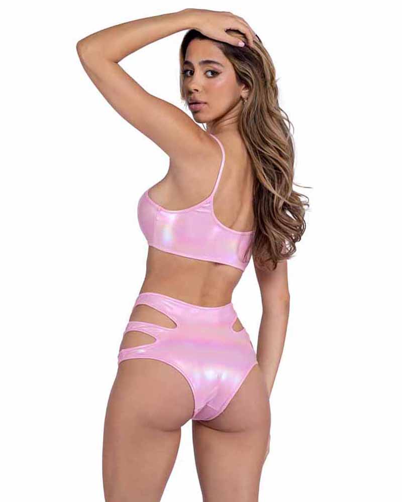 R-6449 Baby Pink Keyhole High-Waisted Shorts with Cutout