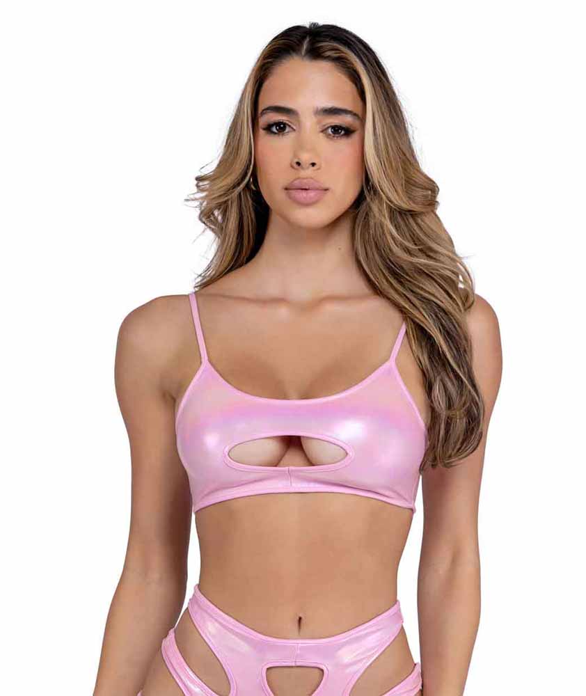 R-6448 Baby Pink Keyhole Cropped Top