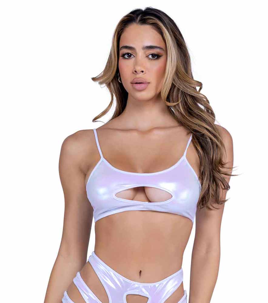 R-6448 White Keyhole Cropped Top
