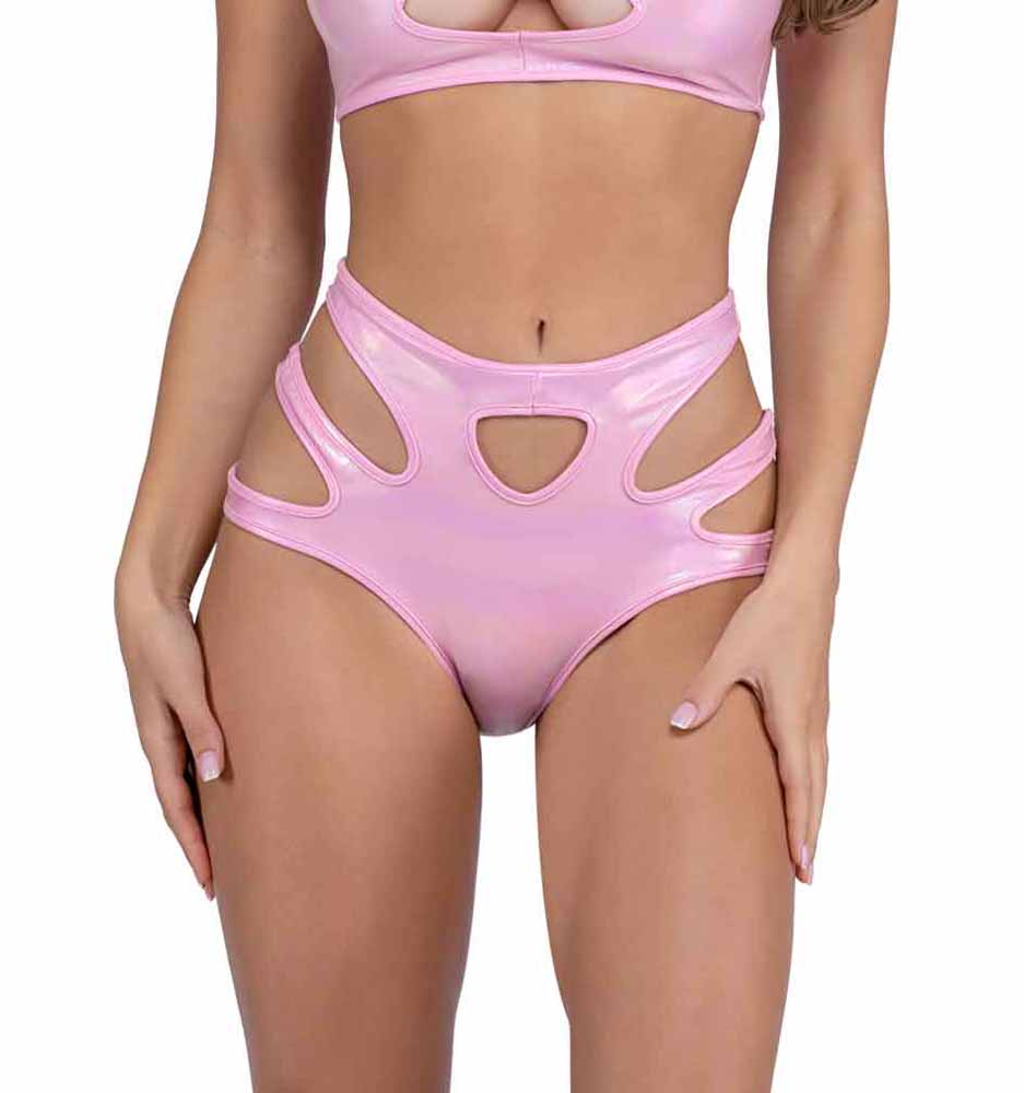 R-6449 Baby Pink Keyhole High-Waisted Shorts with Cutout