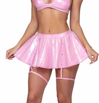 R-6455 Baby Pink Skirt with Rhinestone Straps Skirts Roma   