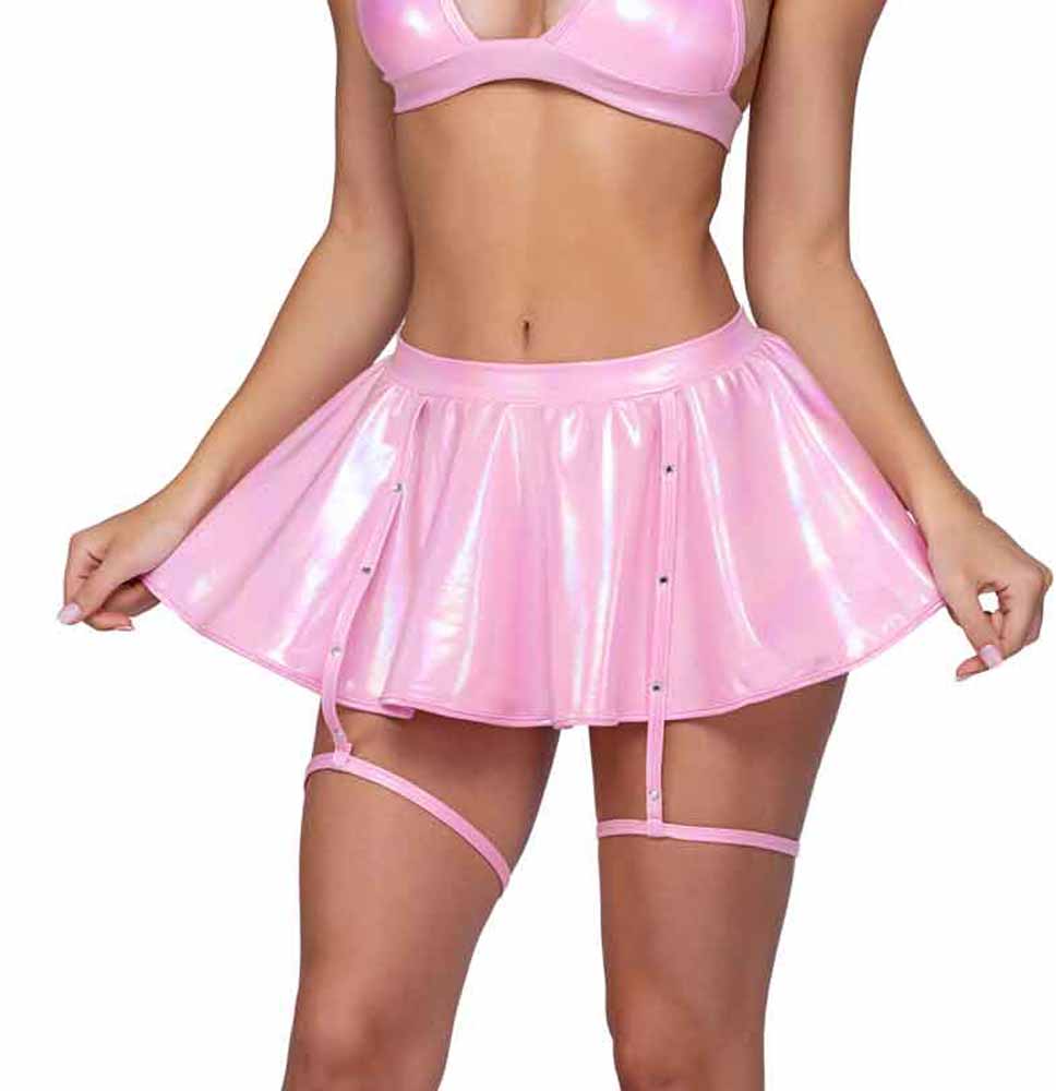 R-6455 Baby Pink Skirt with Rhinestone Straps Skirts Roma   