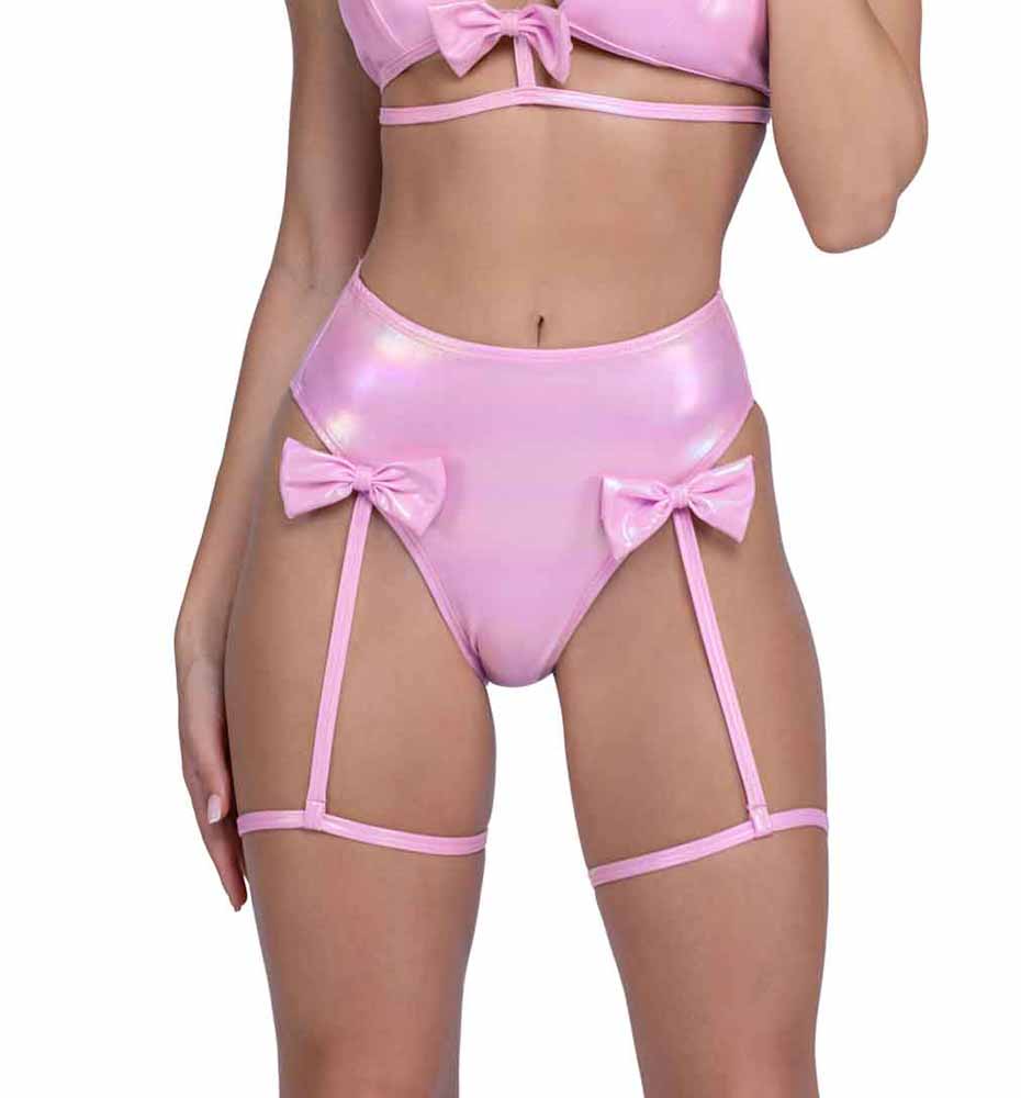 R-6457 High-Waisted Shorts with Leg Straps & Bow
