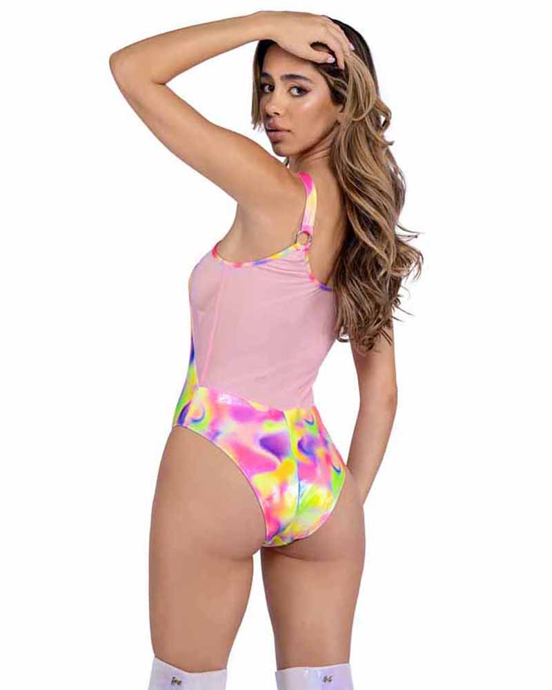 R-6462 Multi-Colored Romper with Sheer Mesh