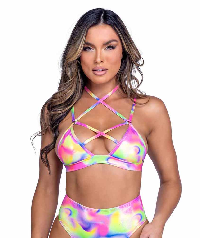 R-6464 Multi-Colored Bikini Top Criss-Cross Straps