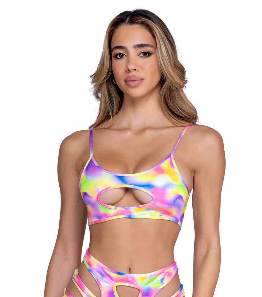 R-6466 Multi-Colored Keyhole Cropped Top