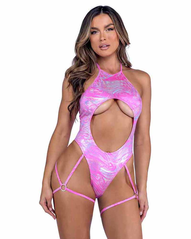 R-6471 Pink Large Keyhole Romper with Leg Strap