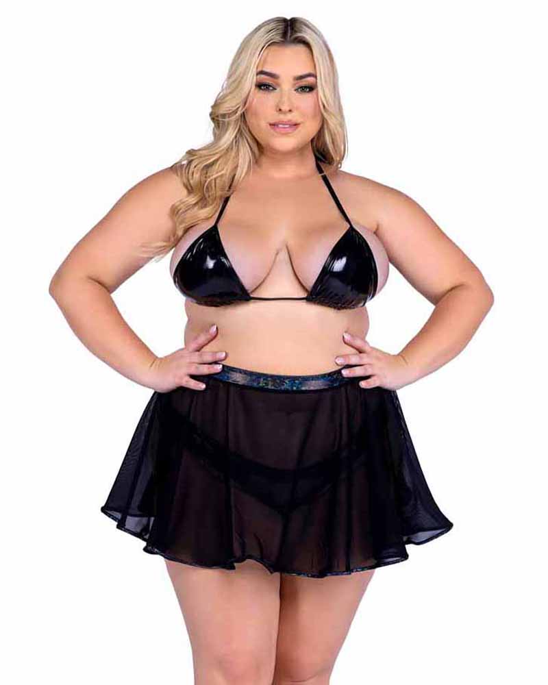 R-6542 Extended Size Black Sheer Mesh Skirt  Roma   