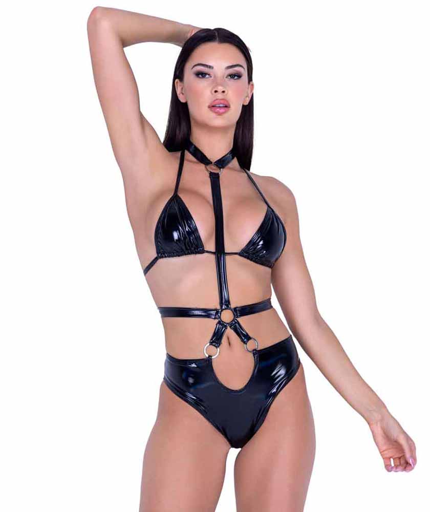 R-6480 Vinyl Shorts with Waist to Choker Harness