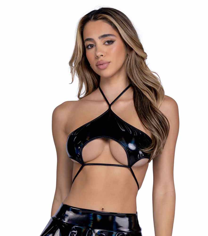 R-6484 Vinyl Underboob Crop Top Tops Roma   