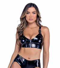 R-6486 Vinyl Front Zip-Up Crop Top Tops Roma   