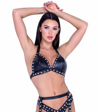 R-6488 Faux Leather Bikini Top and Scrunch Back Thong Bottoms Ravewear Sets Roma   