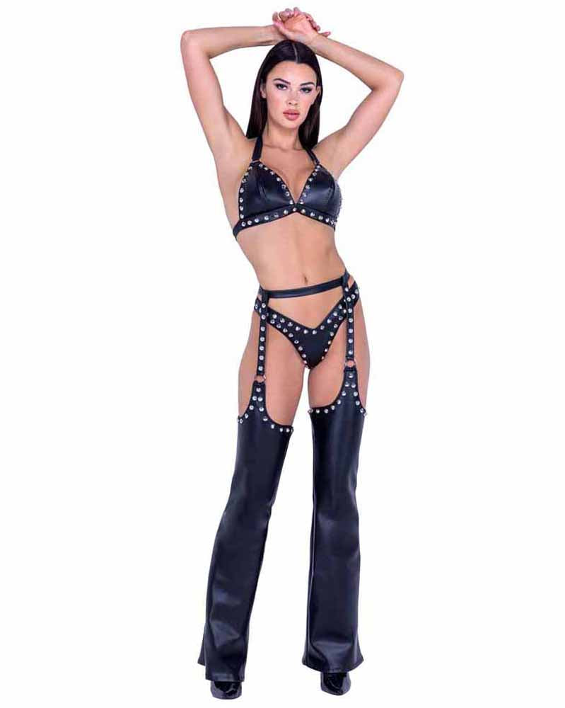 R-6489 Faux Leather Chaps with Stud Chaps Roma   