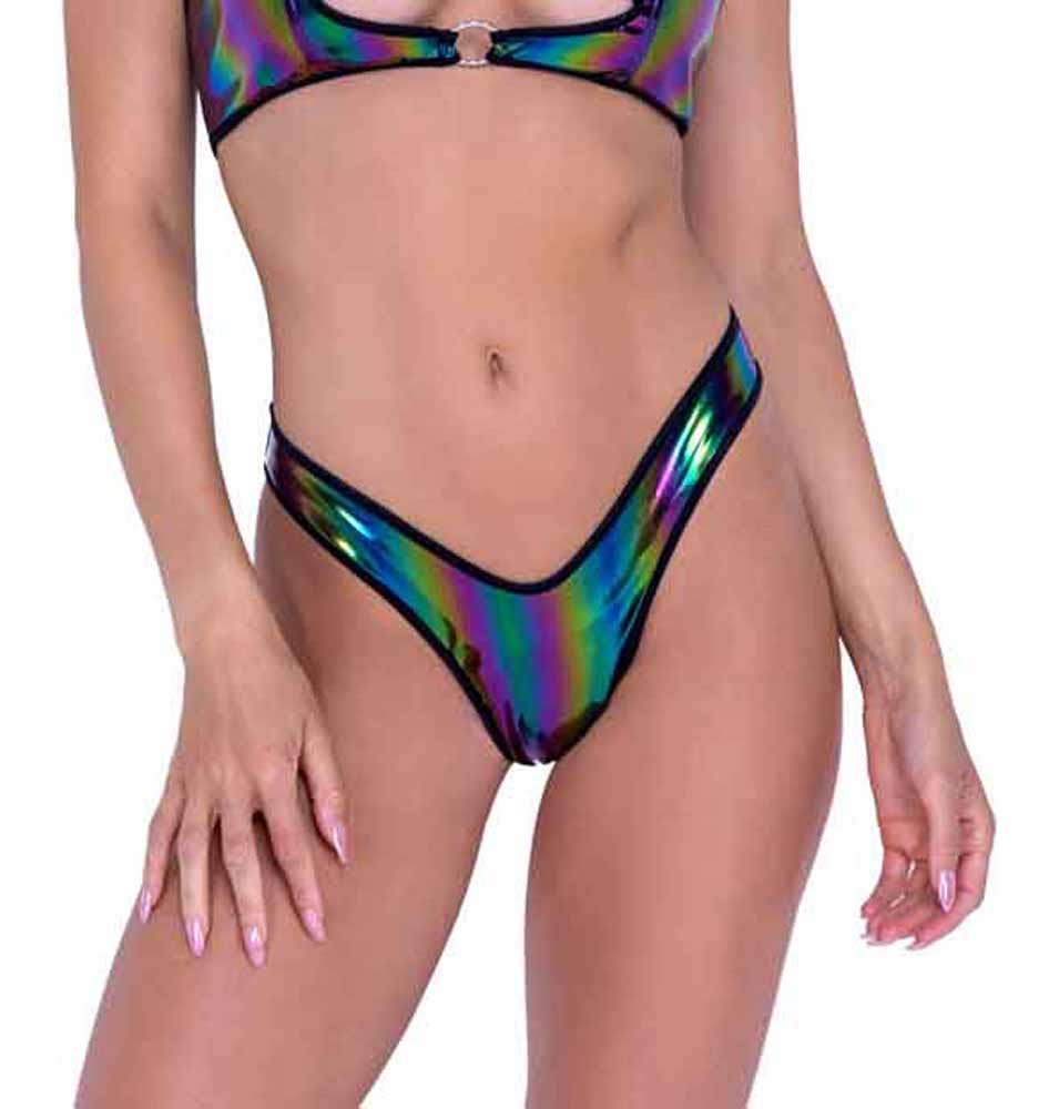 R-6492 Rainbow Vinyl Shorts Scrunch Back Bottoms Roma   