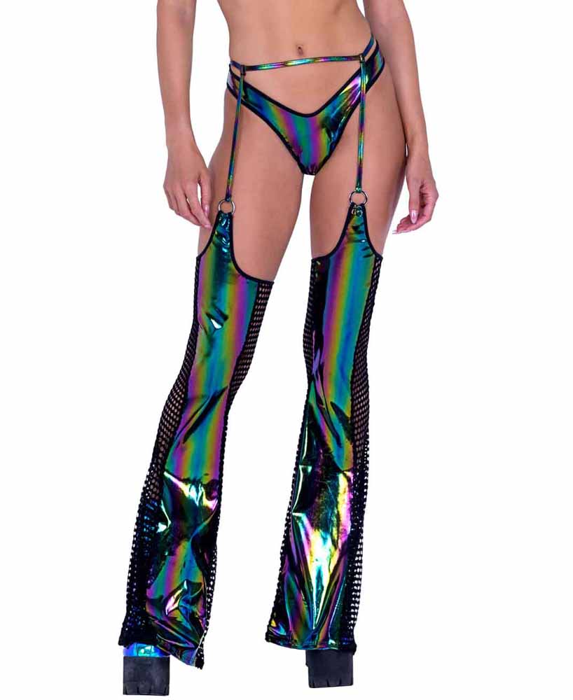 R-6493 Rainbow Vinyl and Fishnet Chaps  Roma   