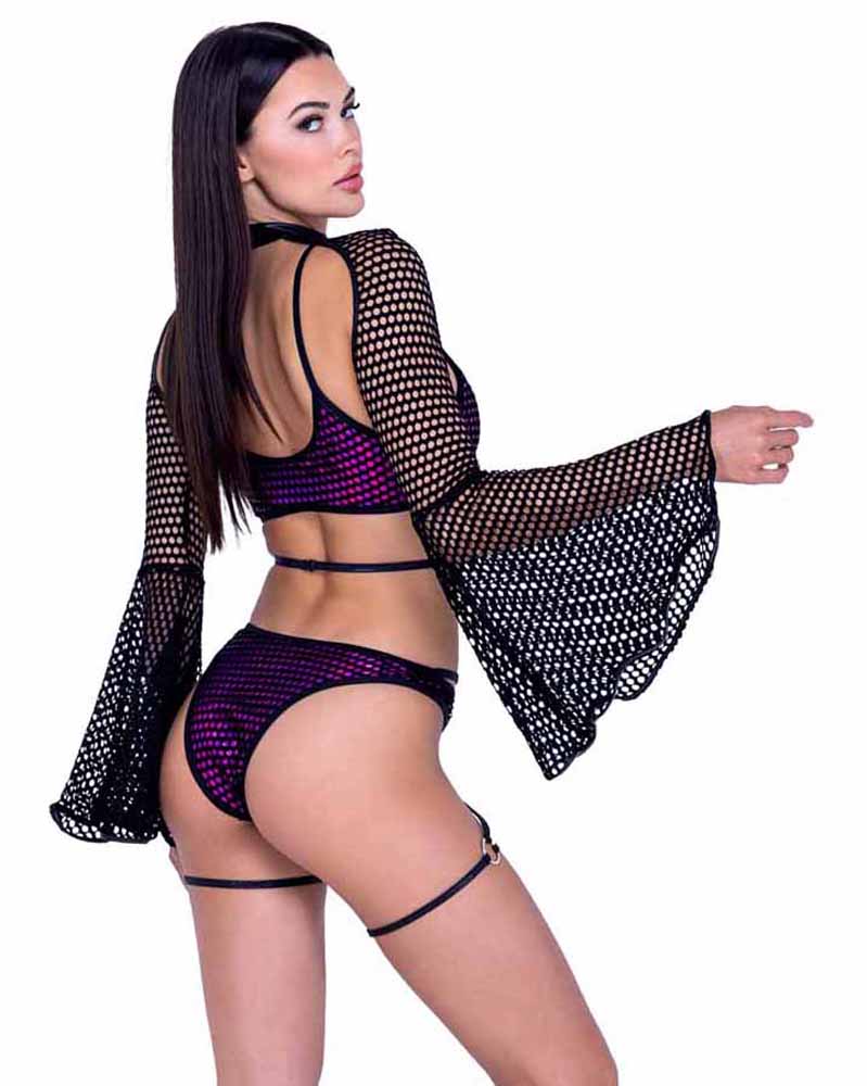 R-6496 Shimmer Lined Fishnet Cheeky Shorts  Roma   