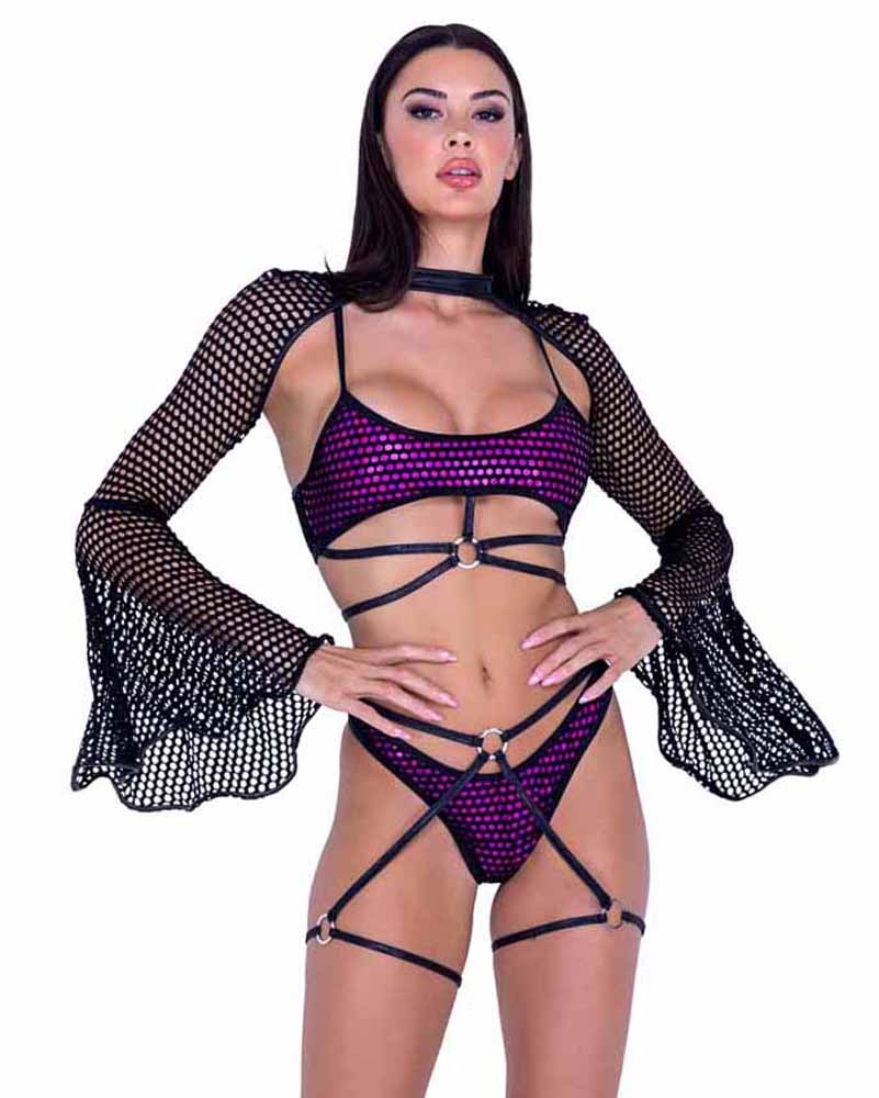 R-6496 Shimmer Lined Fishnet Cheeky Shorts  Roma   