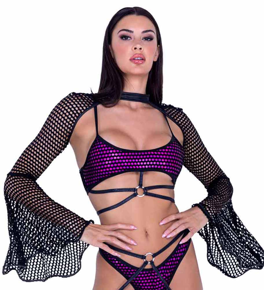 R-6495 Strappy Fishnet Crop Top  Roma   