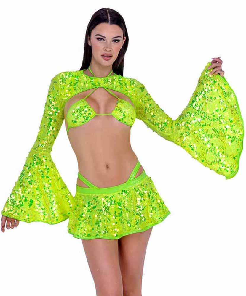 R-6413 Neon Yellow Sequin Bikini Top  Roma   