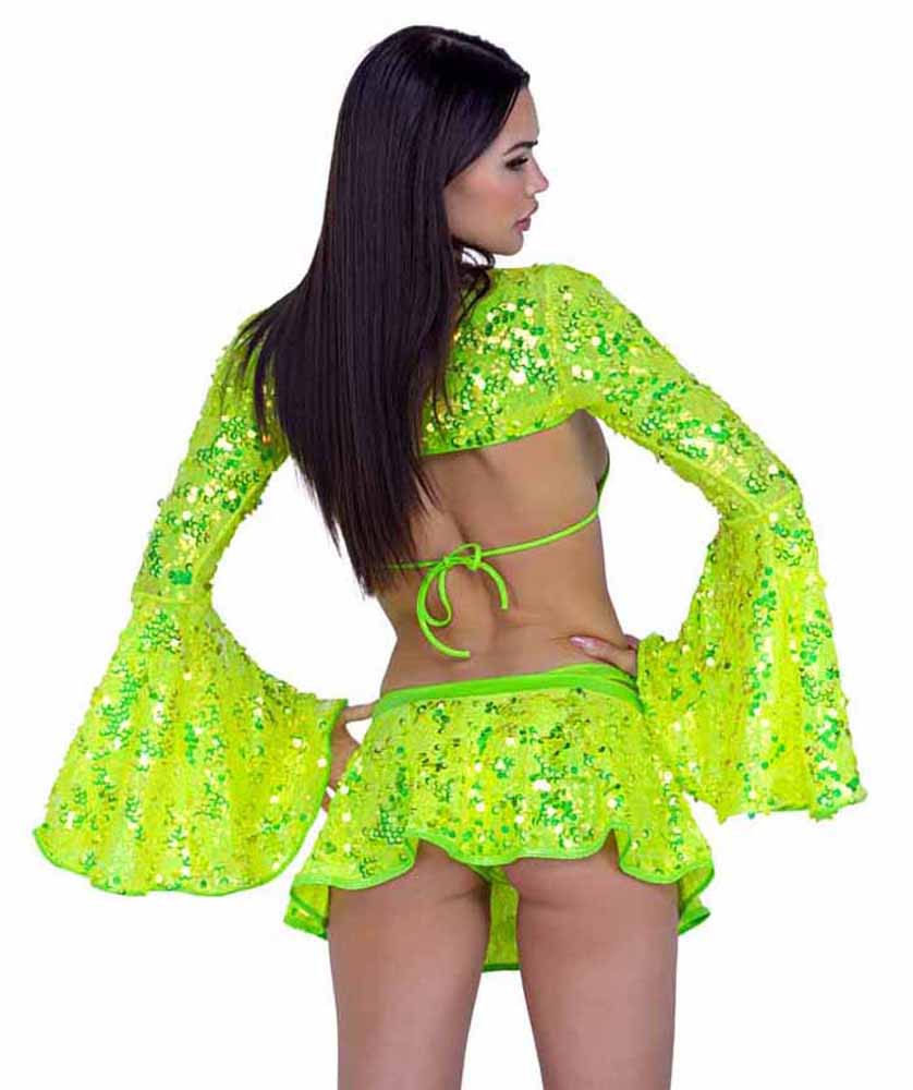 R-6413 Neon Yellow Sequin Bikini Top  Roma   