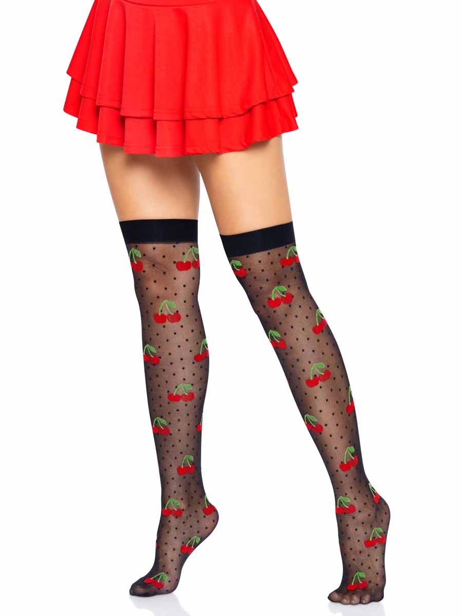 LA6638 - Polka Dot and Chery Print Stockings