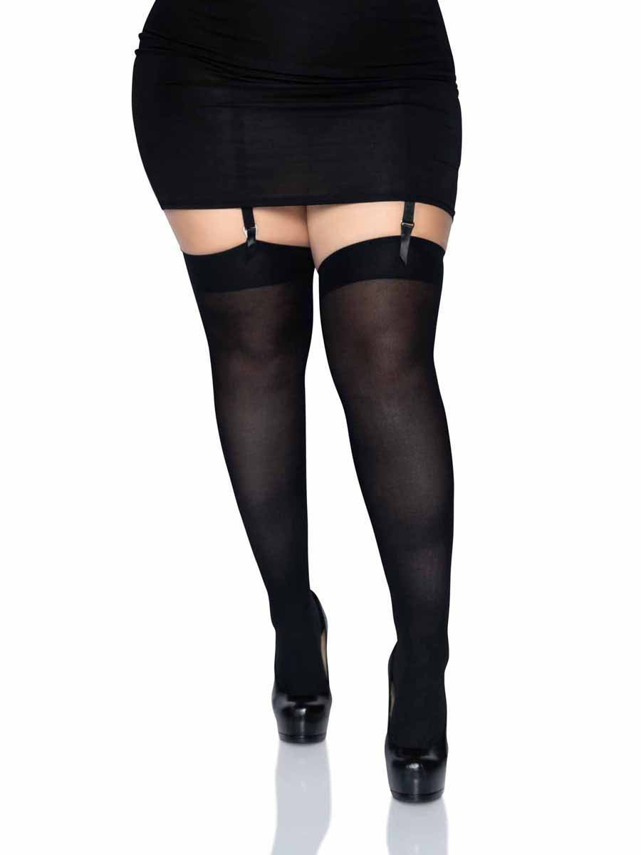 LA6672Q - Plus Size Nylon Thigh Highs Stockings Leg Avenue Black Plus Size 