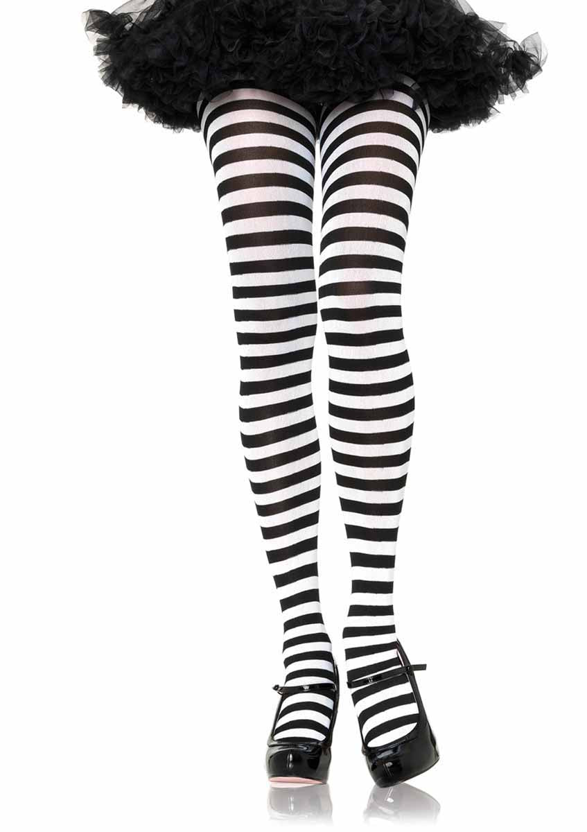 LA7100 - Nylon Stripe Tights Pantyhose Leg Avenue Black/White One Size 