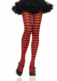 LA7100 - Nylon Stripe Tights Pantyhose Leg Avenue Black/Red One Size 