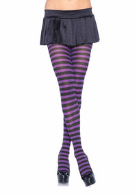 LA7100 - Nylon Stripe Tights Pantyhose Leg Avenue Black/Purple One Size 