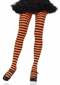 LA7100 - Nylon Stripe Tights Pantyhose Leg Avenue Black/Orange One Size 