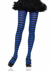 LA7100 - Nylon Stripe Tights Pantyhose Leg Avenue Black/Royal Blue One Size 