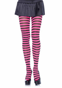 LA7100 - Nylon Stripe Tights Pantyhose Leg Avenue Black/Neon Pink One Size 