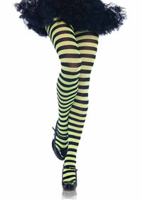 LA7100 - Nylon Stripe Tights Pantyhose Leg Avenue Black/Lime One Size 