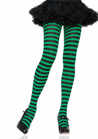 LA7100 - Nylon Stripe Tights Pantyhose Leg Avenue Black/Kelly Green One Size 