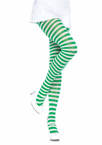 LA7100 - Nylon Stripe Tights Pantyhose Leg Avenue White/Kelly Green One Size 