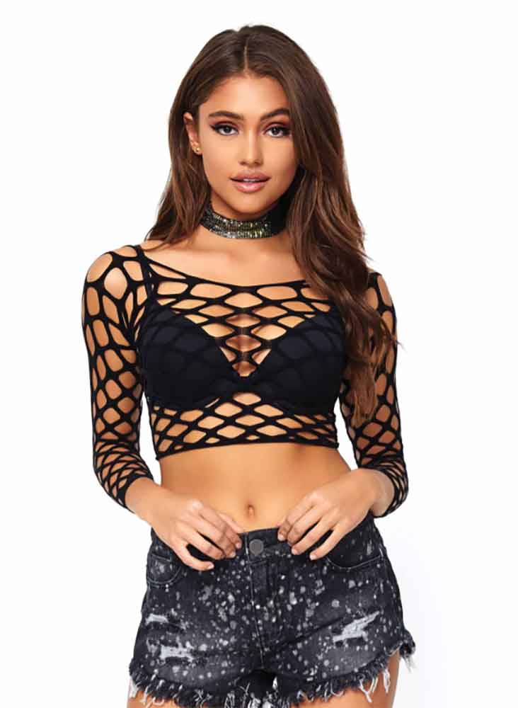 LA81567, Pothole Crop Top Tops Leg Avenue   