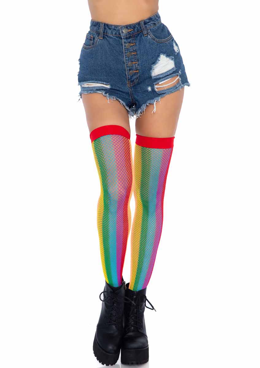 LA9290 - Rainbow Fishnet Thigh Highs