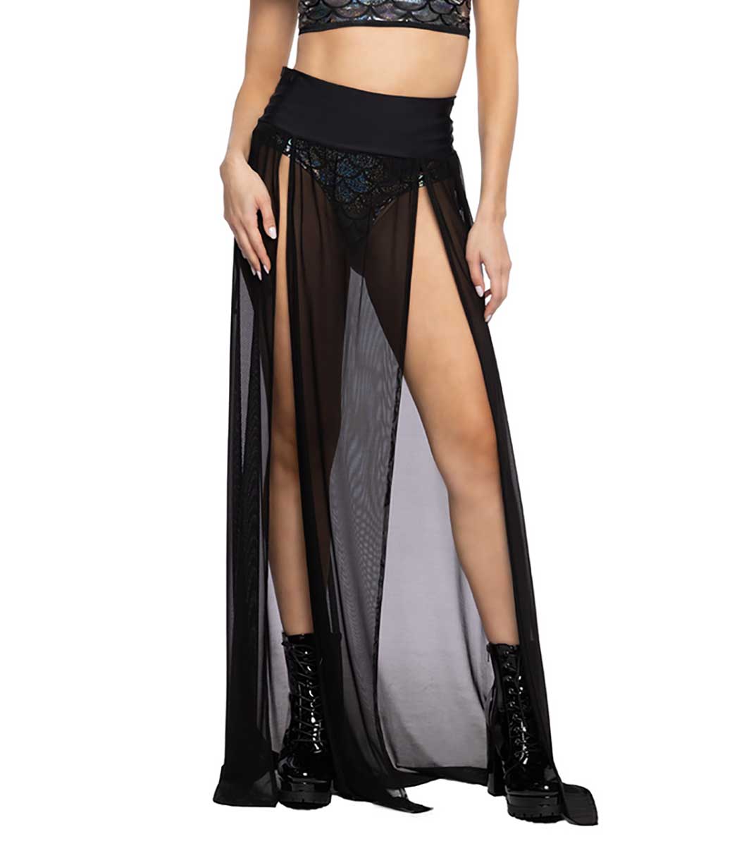 JV-FF470 Black Long Two-Slit Skirt Bottoms JValentine   