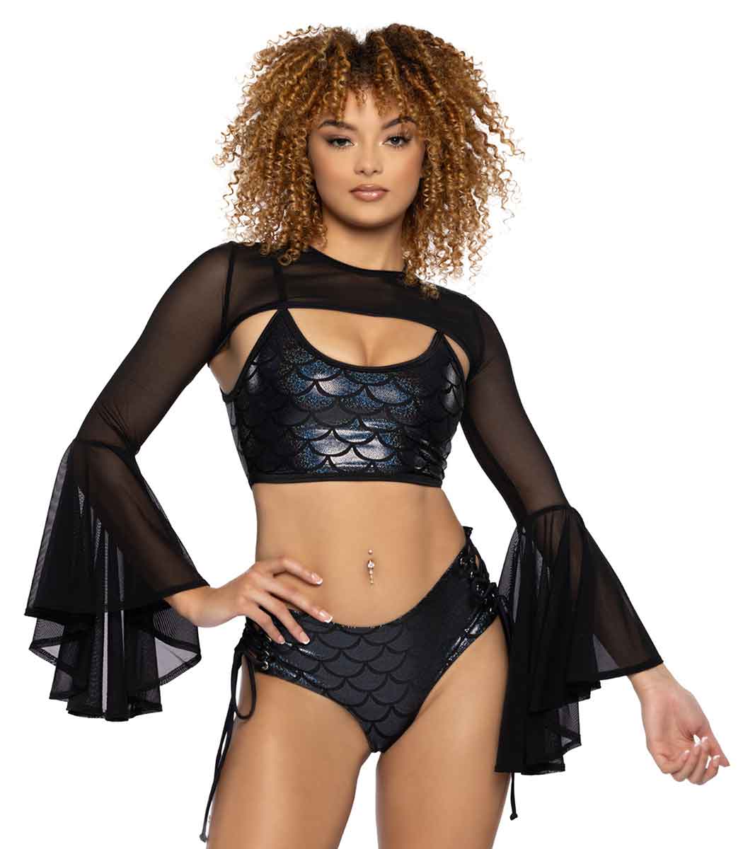 JV-JR122 Black Tank Top & Lace-Up Short Set Ravewear Sets JValentine   