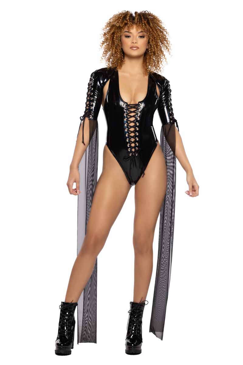 JV-JR103 Black PVC Lace-Up Bodysuit BodySuits JValentine   