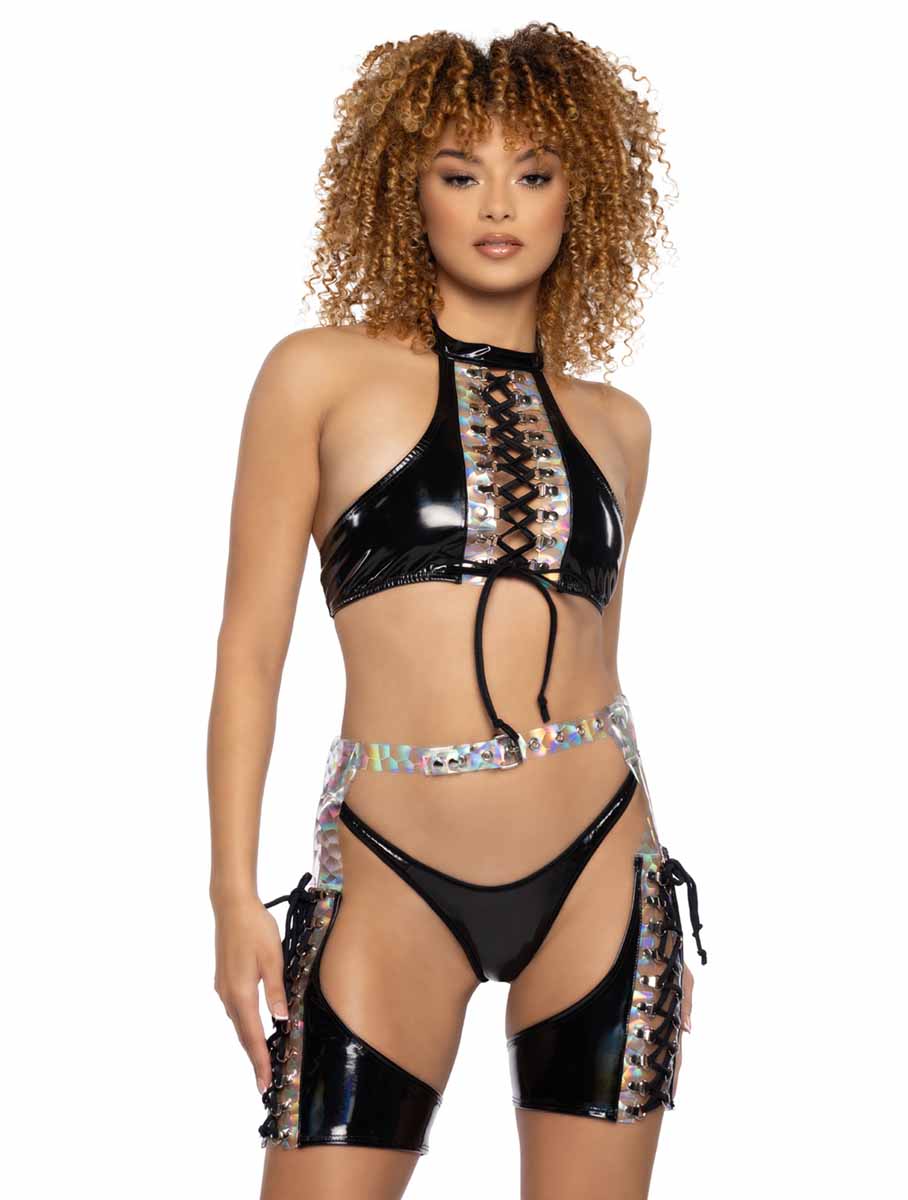 JV-JR109 Black PVC & Prism Lace-Up Chaps Bottoms JValentine   