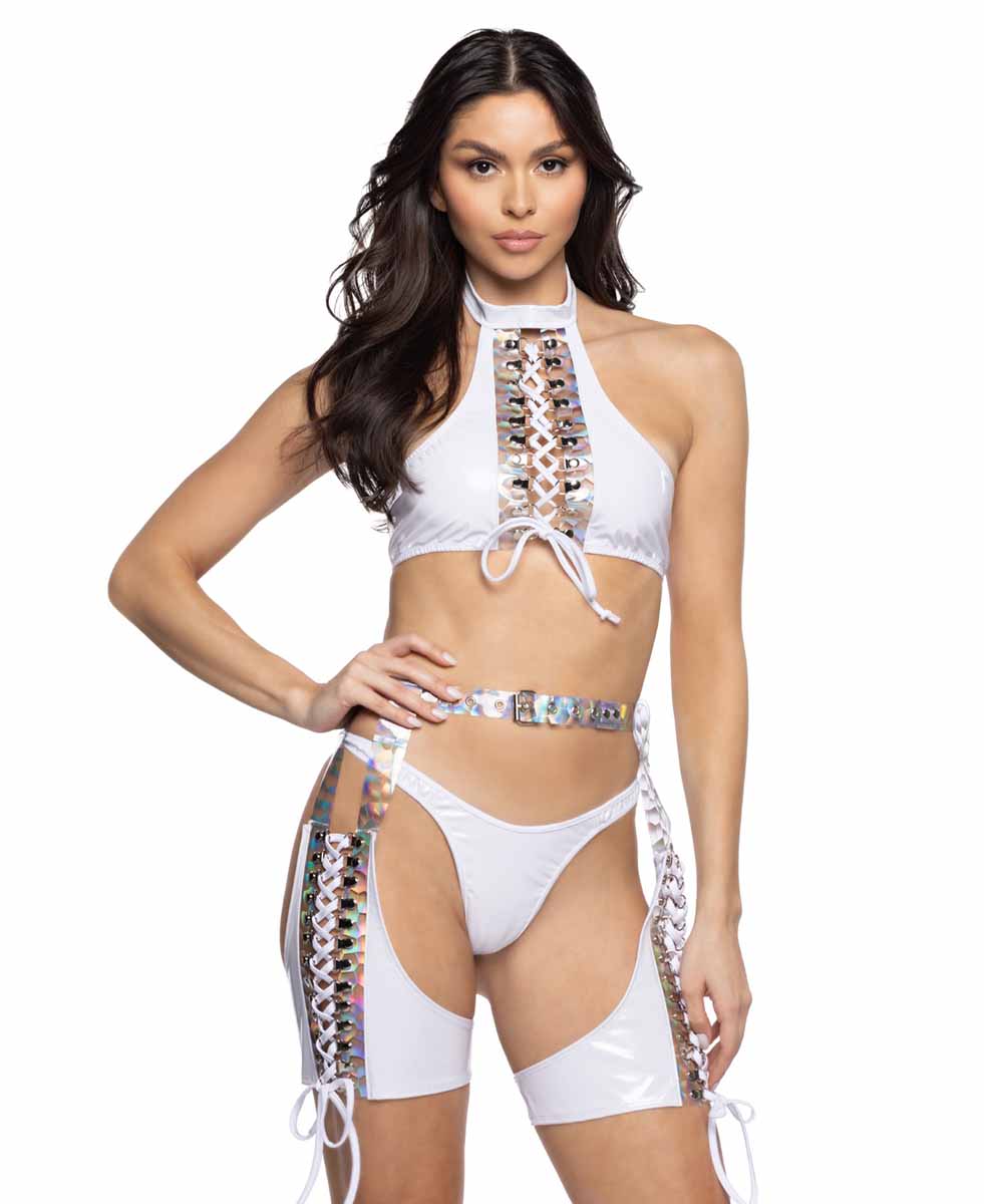 JV-JR109 White PVC & Prism Lace-Up Chaps Bottoms JValentine   