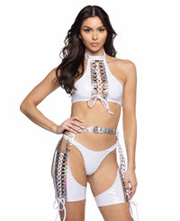 JV-JR109 White PVC & Prism Lace-Up Chaps Bottoms JValentine   