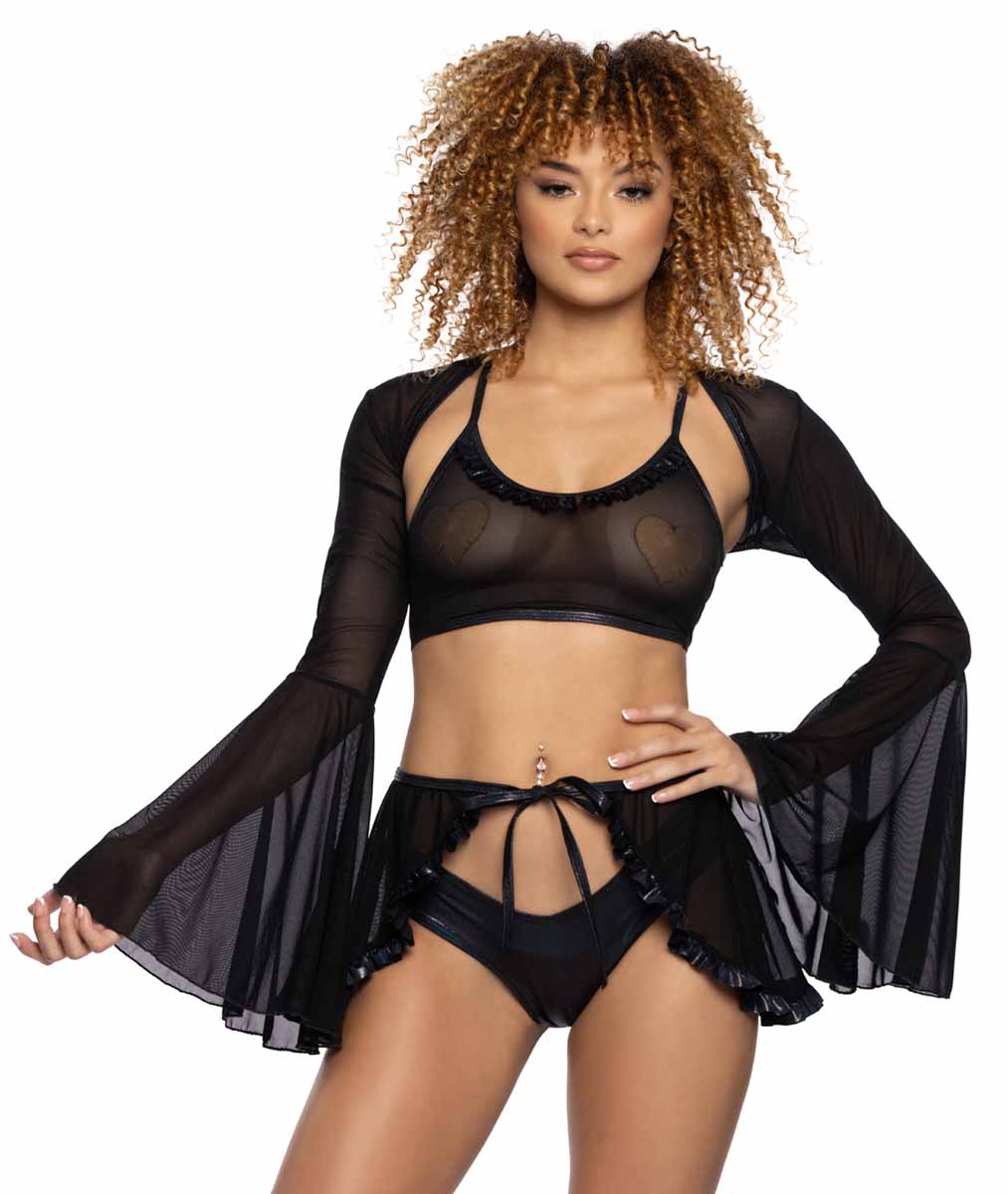 JV-JR121 Black Mesh Ruffle Wrap Skirt Bottoms JValentine   