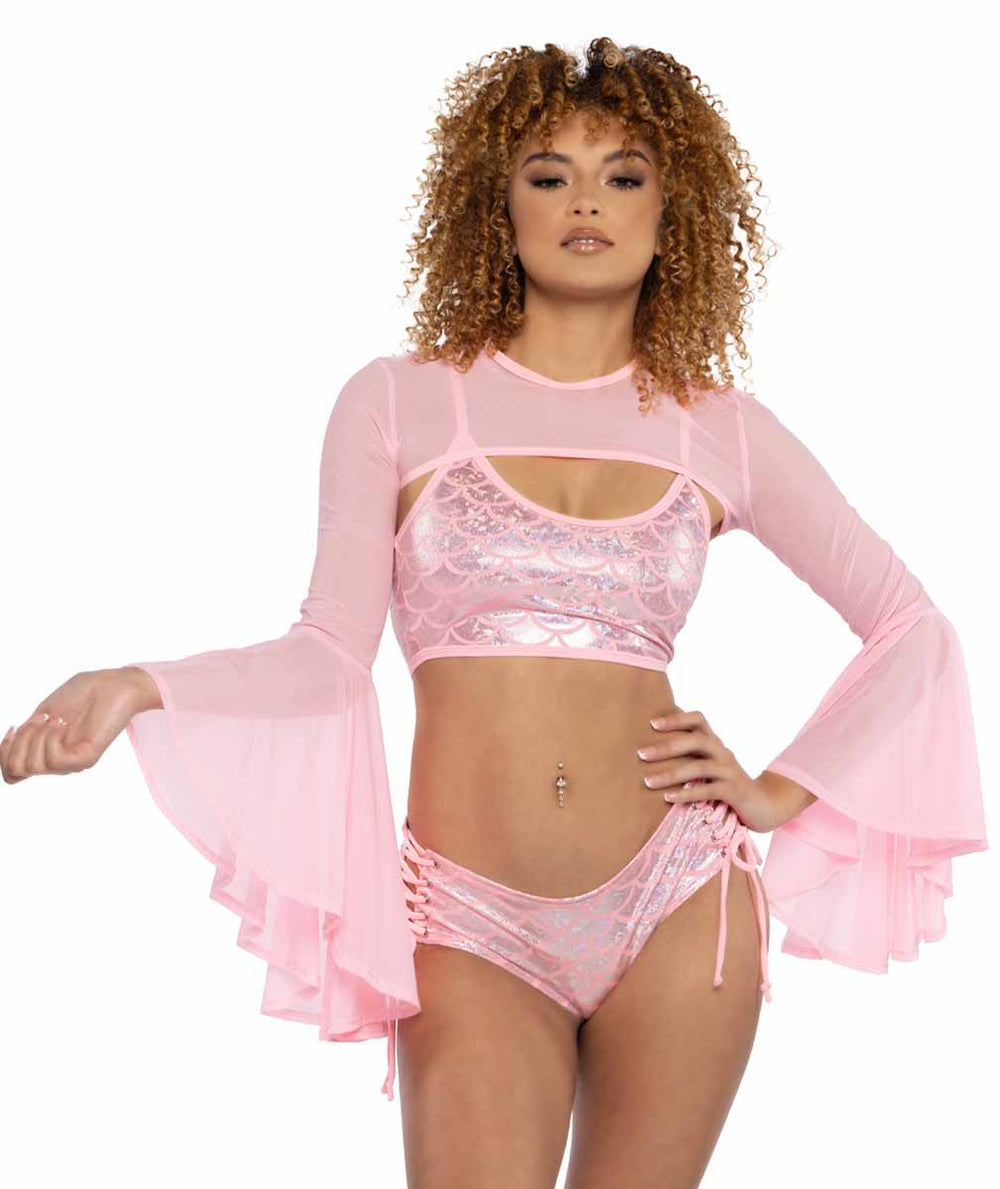 JV-FS189 Baby Pink Mesh Bell-Sleeve Shrug Shrugs JValentine   